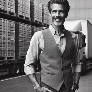Management de transition supply chain et logistique - homme dans un entrepôt avec derrière un camion prêt à partir