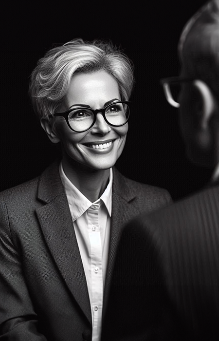 Management de transition juridique - femme en tailleur qui passe un entretien