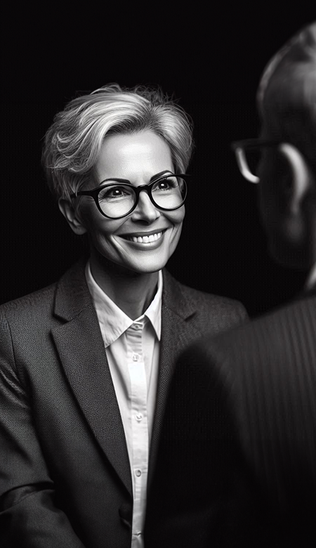 Management de transition juridique - femme en tailleur qui passe un entretien